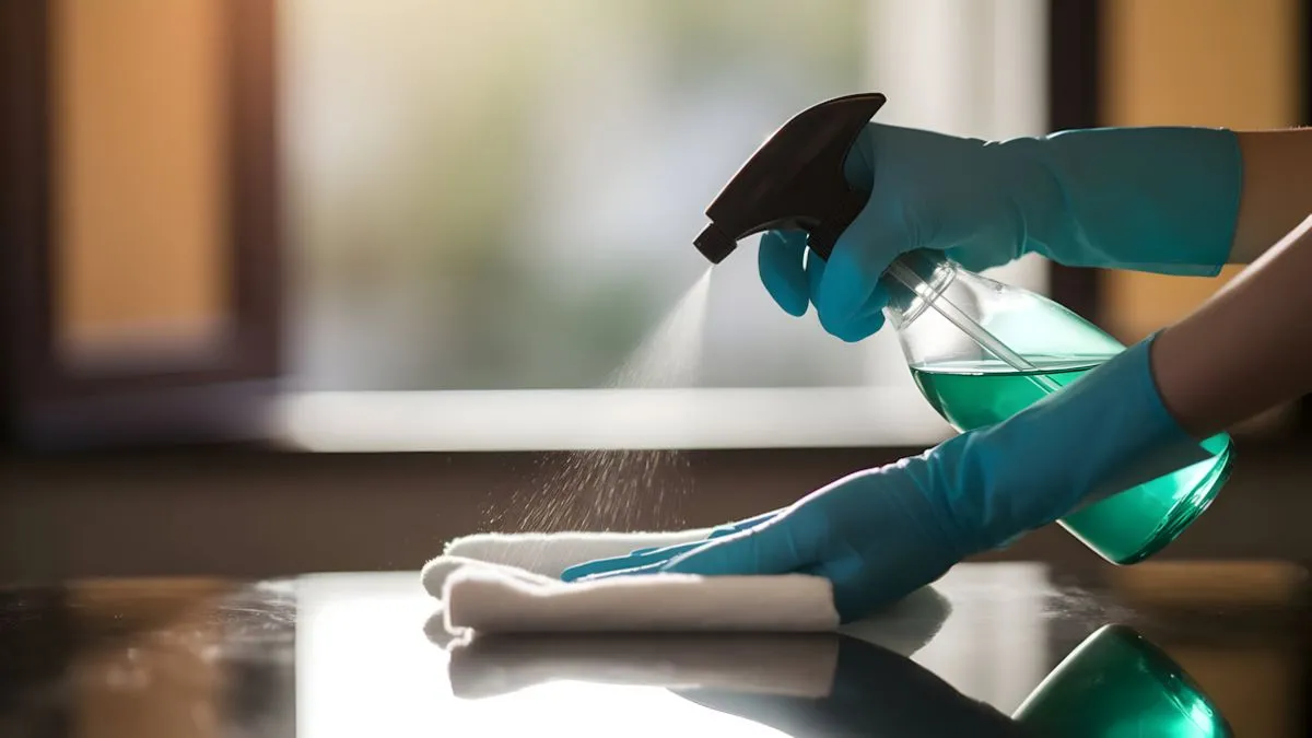 Agent Nilla Cleaning Services nettoyant un bureau professionnel